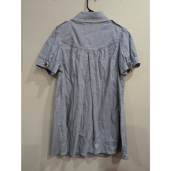 Women's pretty pinstripe pinafore smock w/Peter Pan collar & oversized buttons M - Picture 3 of 10